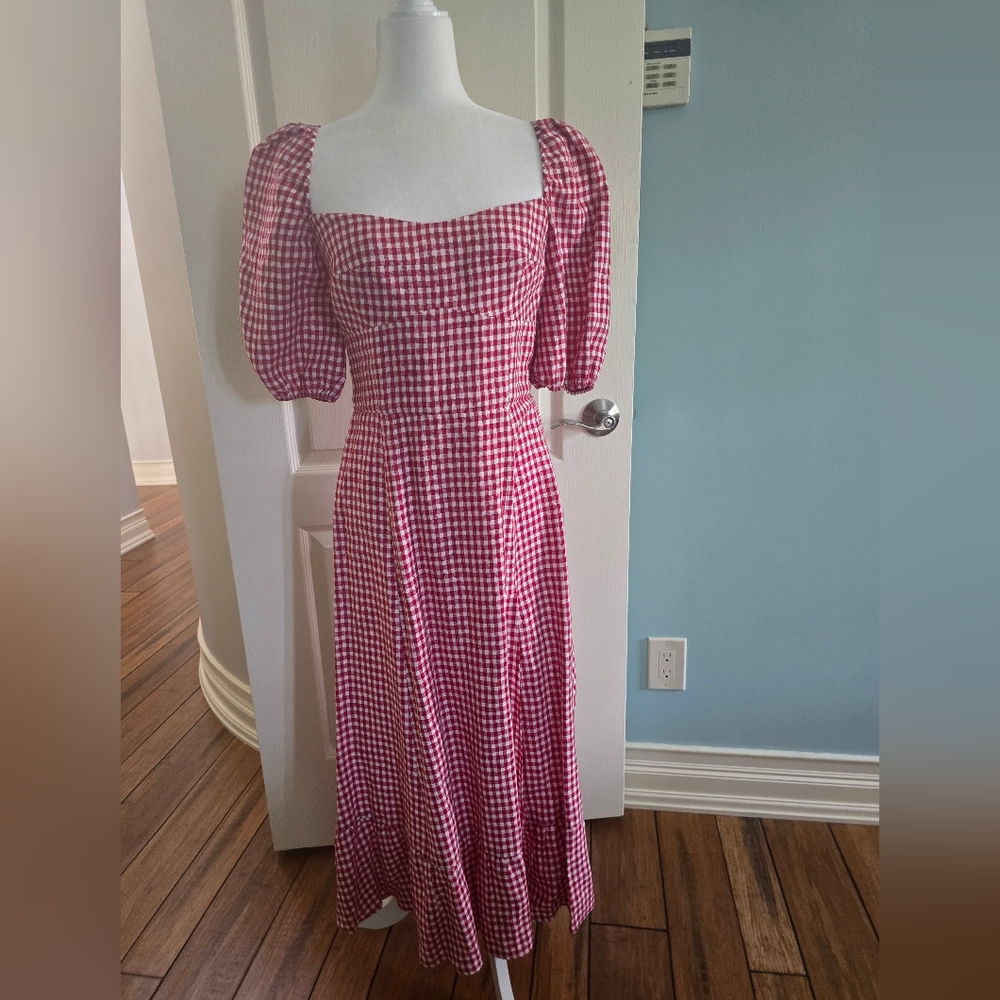 Reformation Red and White Midi Dress